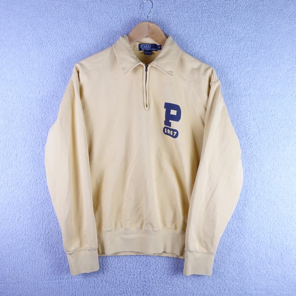 Polo Ralph Lauren Mens Quarter Zip Sweatshirt Yellow P 1967 Graphic Size M
